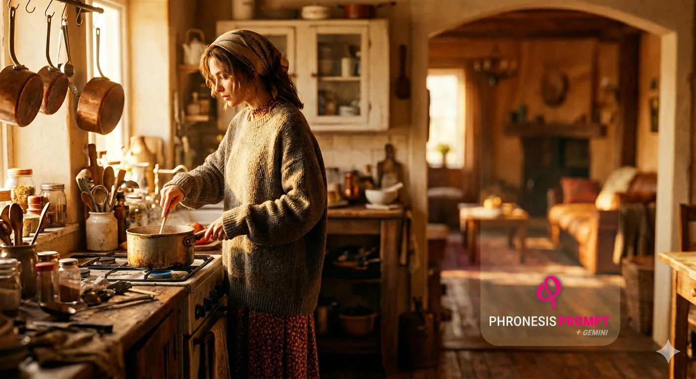 Escena rústica y cinematográfica de cocina